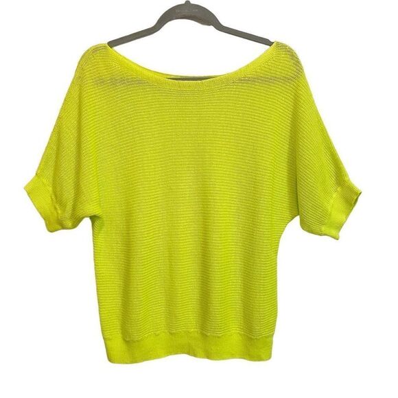White + Warren Linen Off Shoulder knit Tee Neon Yellow Sz S - Picture 2 of 8